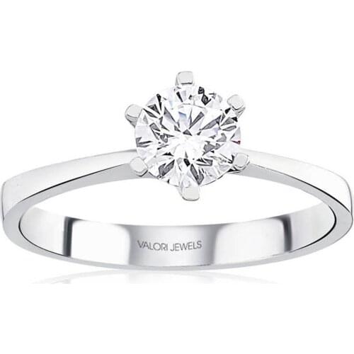 Valori Jewels 0.75 Carat, Zirconia White Round Gemstone, Rhodium Plated, Solitaire Ring