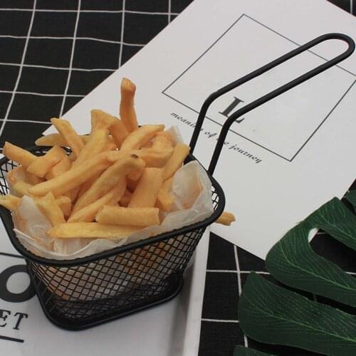 French Fries Basket Metal Black Spray Paint Small Food Basket Fried Chicken Wings Snack Mesh Sieve Basket 1 Set