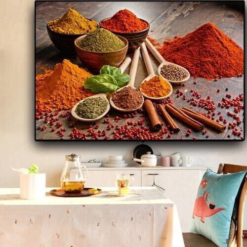 Colorful Grains Spices Spoon Fruit Kitchen Canvas Painting Posters and Prints Wall Art Pictures for Living Room Home Decoration