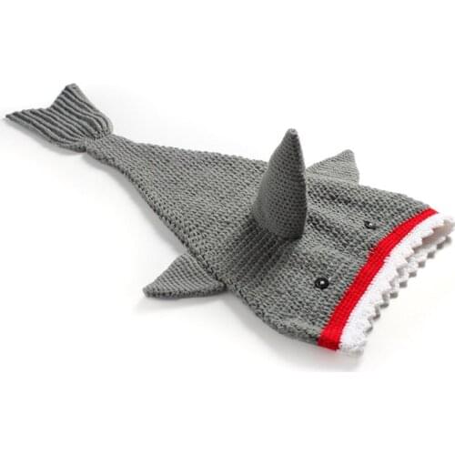 Crochet Shark Newborn Photography Prop Hand Knitted Baby Shark Tail Cocoon Costume Baby Shower Gift Swaddle Sack