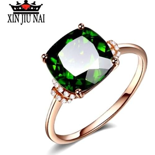 Fashion Rose Gold High Square Emerald Zircon Lady Ring Elegant Ladys Exclusive Anniversary Celebration Exquisite Jewelry Gifts