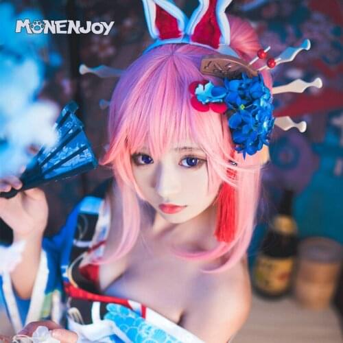 Monenjoy Honkai Impact 3 Yae Sakura Cosplay Wig Skin Blooming Maiko Pink Cos Hair