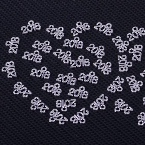 New 300pcs Fashion Silver Year Number 2018 Alloy Pendants Charms 3D Necklace DIY Crafts