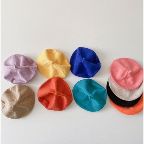 8500 Autumn Boys And Girls Candy Colors Knitted Woolen Hat Childrens Versatile Foreign Style Painter Hat Japanese Beret