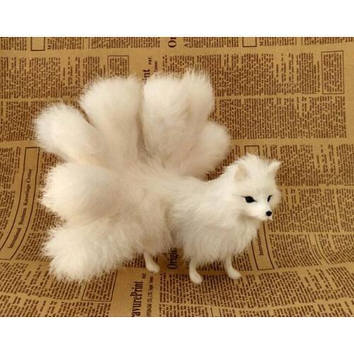 Plastic&fur white fox with nine tails hard model about 23x12cm standing fox stage prop craft home decoration toy gift w0159