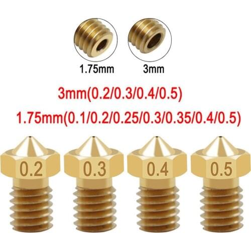 M6 Threaded Nozzle Full Metal 0.2/0.3/0.4/0.5/0.6mm Optional for 1.75/3.0mm Filament V5 V6 Hotend Extruder 3D Printer