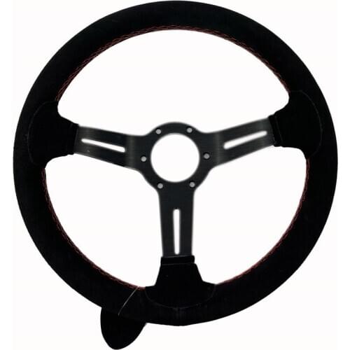 330mm Leather Suede Steering Wheel Black Deep Corn Dish Spoke 13 Inch nd Racing Car Steering Wheel ND Horn