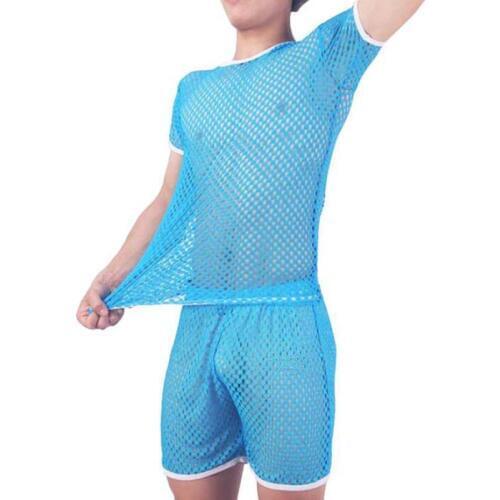 Sexy Men Underwear Home Costumes Pajamas Men Pijama Hombre Sleepwear Honeycomb Mesh Set Breathable Pyjama Homme Bielizna Nocna
