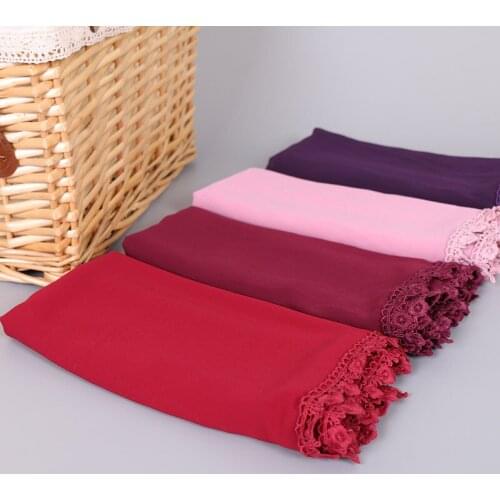 High Quality Bubble Chiffon Lace Hijab Shawls Muslim Scarf Flower Plain Wraps Headband Long Fashion Pashmina180*73cm 1PC Retail