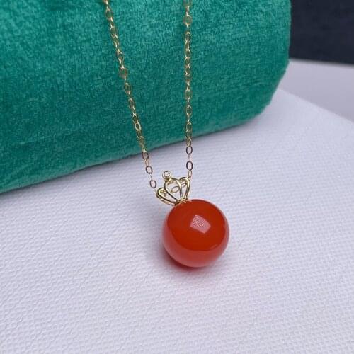 Shilovem 18K yellow Gold real Natural south Red agate pendants no necklace fine plant Jewelry gift plant mymz10.5-11221nh