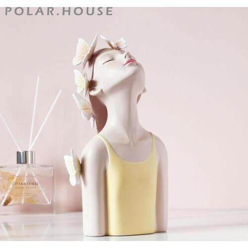Modern Butterfly Fairy Girl Statue Woman Figurines Living Room Decoration Sculptures Home Furnishing Crafts And Ornaments Yellow