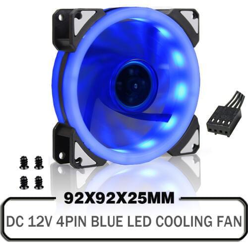 92mm Blue LED Fan 92x92x25mm DC 12V Led Fan CPU GPU Computer Case Cooling Cooler Fan 4PIN Temperature Control