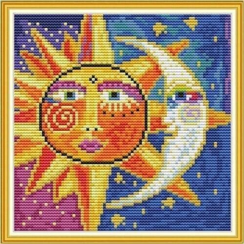 Everlasting Love Sun And Moon Chinese Cross Stitch Kits Ecological Cotton Printed 11CT 14CT DIY Christmas Decorations For Home