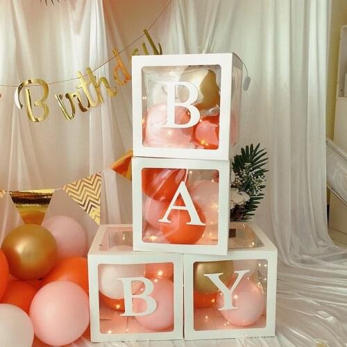 26 Alphabet 0-9 Number Custom DIY Baby Shower Balloon Box Boy Girl 30cm Transparent Name Boxes Kids First Birthday Party Decor