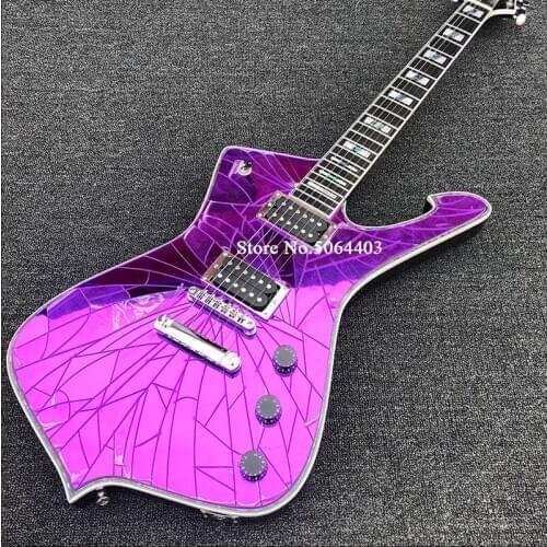 High-quality 6-string electric guitar, shaped guitar, purple mirror, black paint, abalone inlay, fixed bridge, including shippin