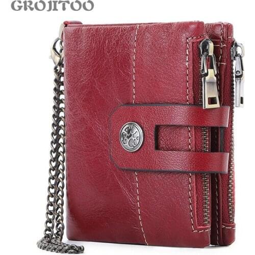 GROJITOO Women wallet short casual genuine leather hand bag double zipper buckle change bag multi function card bag Women Purse