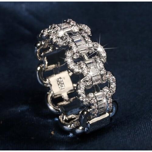 Silver Color Bling Zircon Stone Chain Ring for Women Wedding Engagement Fashion Jewelry 2020