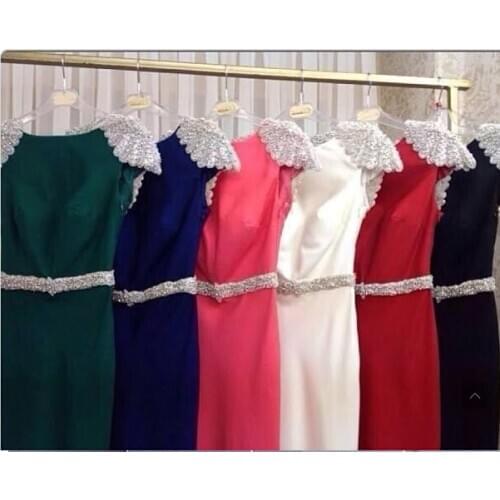 Free shipping robe de soiree new hot sexy backless sleeves vestido de festa longo crystal Formal party gown bridesmaid dresses