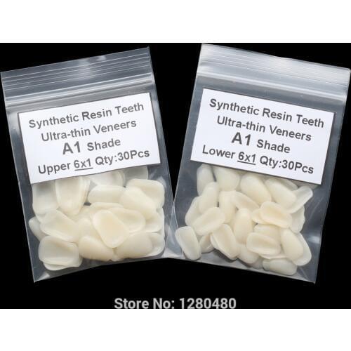 2 Packs Dental A1 Shade Upper & Lower Anterior Composite Synthetic Resin Teeth Ultrathin Veneers Tooth Restorative Whitening