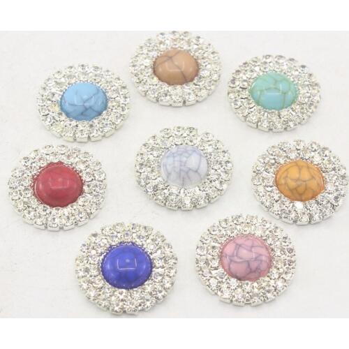 20mm Round Acrylic Diamond Rhinestone Flatback Gem Button DIY Clothing Applique Metal Decoration for DIY Embellishment 10pcs