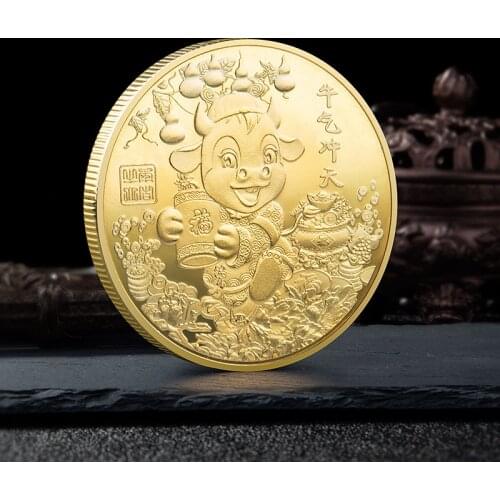 2021 New Year Cartoon Twelve Zodiac Ox Gold Coin Commemorative Coins Collection Gift Decorative Coins Collection gift