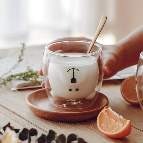3D Lovely Panda Bear Innovative Glasses Cup Heat-resistant Double Wall Coffee Cup Morning Milk Juice Glass Mug Cold Drinkware