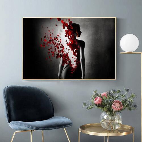 Abstract Roses Nude Woman Canvas Art Posters Home Decorative Canvas Painting Wall Art Picture Living Room Decoration No Frame