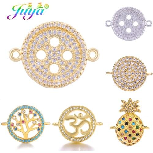 Juya DIY Jewelry Accessories Supplies Button Pineapple Tree Hinduism OM Round Shape Charm Connectors For Earring Bracelet Making