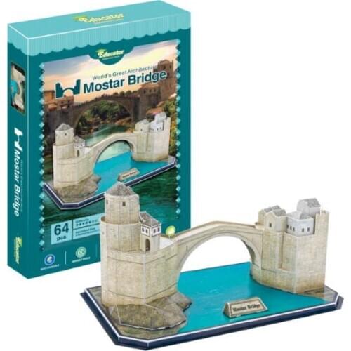 Architecture Mostar Bridge 3D Paper DIY Jigsaw Puzzle Model Educational Toy Kits Children Boy Gift Toy