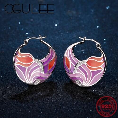 Blazing Love Pink Lotus Flower Plant Pattern Drop Earrings for Women CZ Glamorous 925 Silver Earrings Fashion Jewelry 2021 Gifts