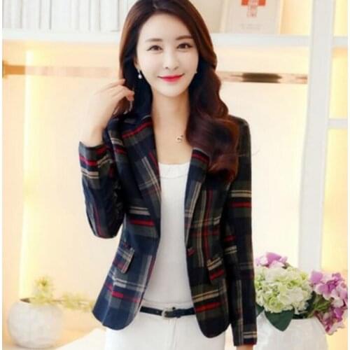 New Long-sleeved Slim Women Plaid Blazers And Jackets Small Women Suit Korean Version Ladies Blazer Plus Size blazer