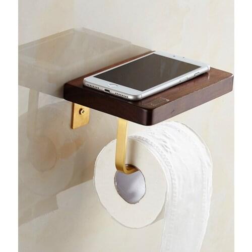 Toilet Paper Holder Brushed Gold Brass and Walnut Bathroom Paper Holder Tissue Holder Tissue Rack Tissue Boxes Bathroom Hardware