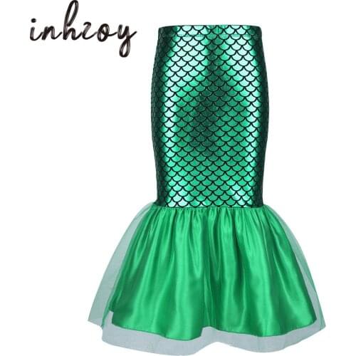 Kids Girls Sequins Fish Scale Mermaid Tail Halloween Role Play Costume Skirts for Cosplay Fancy Dress Party