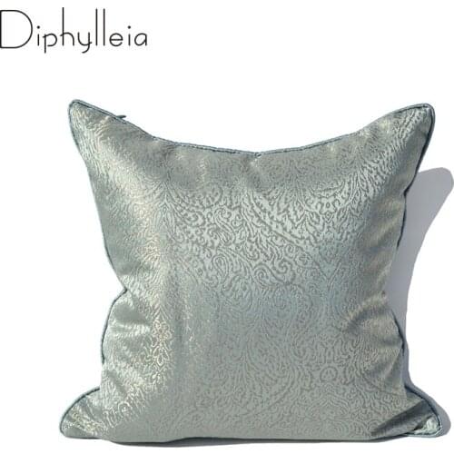Diphylleia Teal Cushion Cover European Style Relief Floral Jacquard Quaint And Elegant Throw Pillow Case For Hotel Banquet Hall