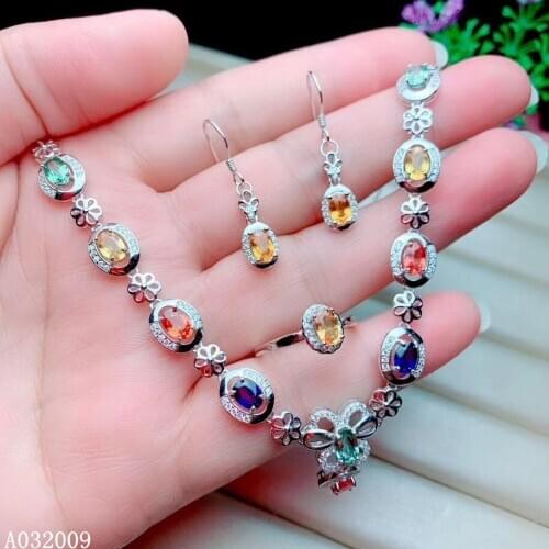 KJJEAXCMY fine jewelry 925 sterling silver inlaid natural color sapphire earrings ring pendant luxury girl suit support test