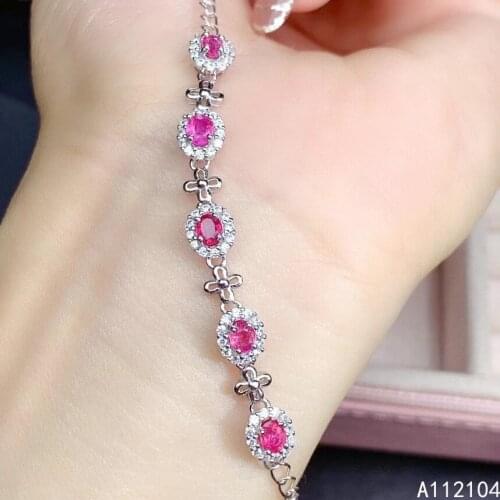 KJJEAXCMY fine jewelry 925 sterling silver inlaid natural pink sapphire women new lovely fashion hand bracelet support detection