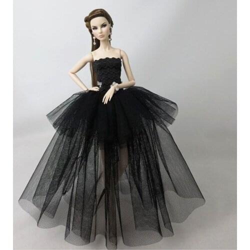 Classic Black Lace Princess Dress 1/6 BJD Clothes for Barbie Doll Clothes Off Shoulder Party Gown 11.5" Dolls Accessory Kids Toy