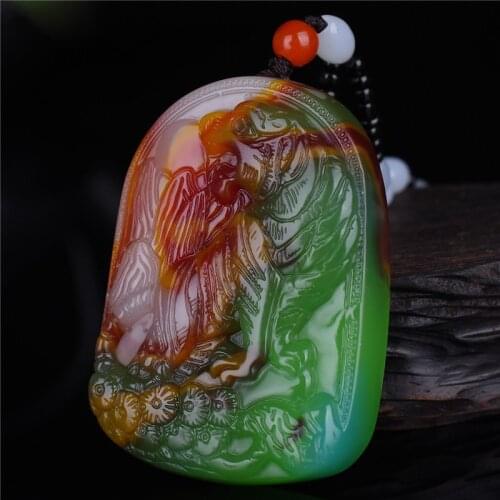 Natural Chicken Blood Jade Hand Carved Zodiac Tiger Pendant Fashion Boutique Jewelry Men and Women Rainbow Color Tiger Necklace