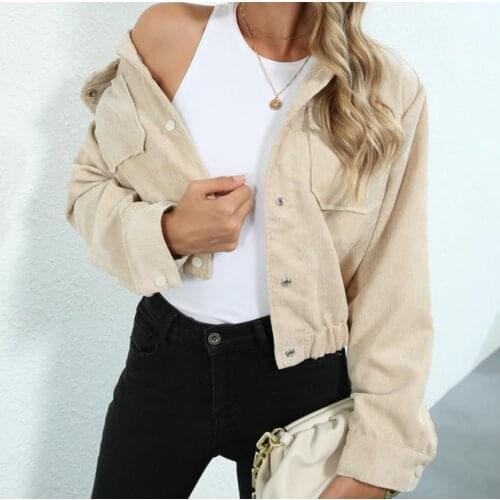 2021 New Fashion Women Autumn Spring Jacket Solid Color Turn-Down Collar Long Sleeve Single-Breasted Short Coat Ladies Jackets