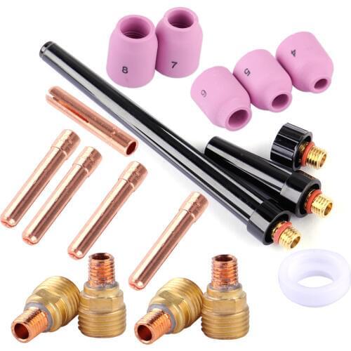 LETAOSK High Quality 18pcs Collet Back Cap Ceramics Nozzle Gas Lens Kit Fit For WP-9 WP-20 WP-25 Series TIG Welding Torch