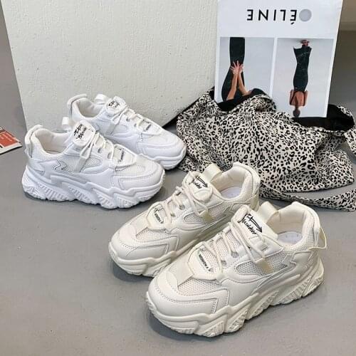 College Style Fashion Trend Ladies Casual Sports Shoes Spring And Autumn Thick-Soled Mesh Breathable Light Running Shoes