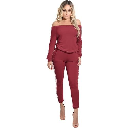 Fashion Pants Shoulder Solid Confortabe long sleeve Summer Womens 2020 Black Rompers Sexy New Off Loose Long Casual Jumpsuit