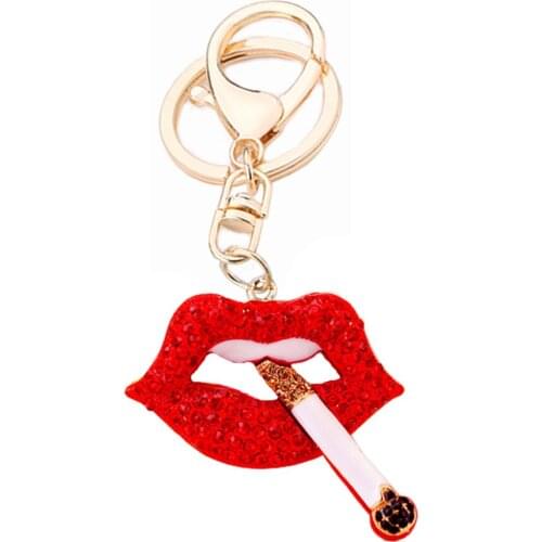 Fashion Metal Crystal Sexy Pipe Lips Key Ring Women Bag Keyring Car Keychain Key Finder Charms HandBag Pendant Llaveros R096