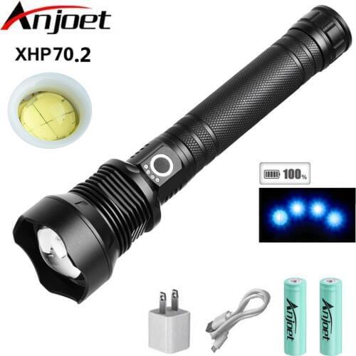 Anjoet Lamp xhp70.2 powerful flashlight usb Zoom led torch lamp lantern 18650 or 26650 battery Best Camping, Outdoor