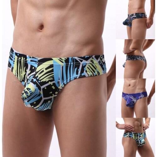 Men Sexy Style Smooth Soft Seamless Print Underpants Breathable Pouch Briefs Bikini Nylon Low Rise Underwear