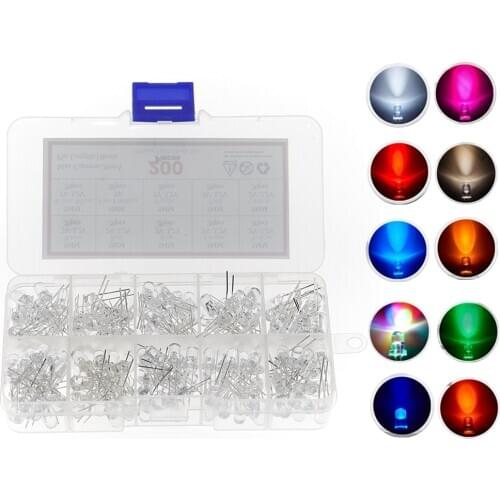 200pcs (10 colors x 20pcs) 5mm LED Diode Kit F5 mm 3V Set Light Emitting Warm White Green Red Blue Yellow Orange Purple UV Pink