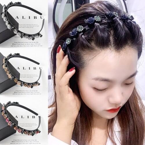 Non-Slip Hairband Rhinestone Pearl Headband Women Hair Bands Hoop Claws Clips Double Bangs Hairstyle Hairpin Hair Accessories