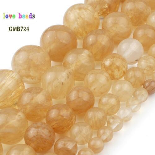 4/6/8/10/12mm Wholesale Yellow Citrines Quartzs Loose Beads for Jewelry Making Natural Stone Diy Bracelet 15" Strand