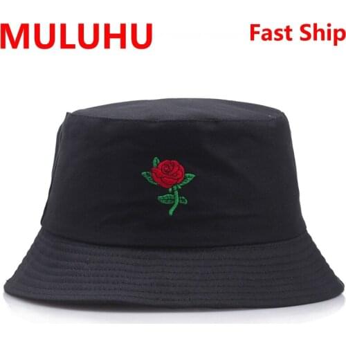 Petten Fashion Rose Embroidery Bucket Hats Women Men Sunscreen Summer Foldable Panama Caps Fishing Sunscreen Fishermans Hat