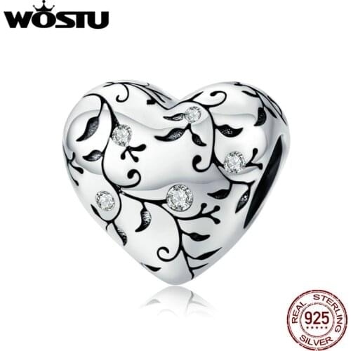 WOSTU Vine & Moon Charms 925 Sterling Silver Zircon Bead Fit Original Bracelet Pendant DIY Necklace Jewel;ry Making CQC1604